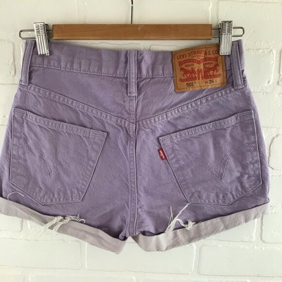 LEVI’S shorts 501 button fly mid jorts rise purple/lilac size 26 - Picture 8 of 8